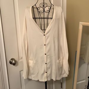 Lands’ End cream button-up lightweight stretchy cotton cardigan 3x(24W-26W)